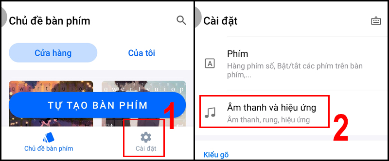 Chọn Âm thanh và hiệu ứng sau khi mở Cài đặt Laban Key